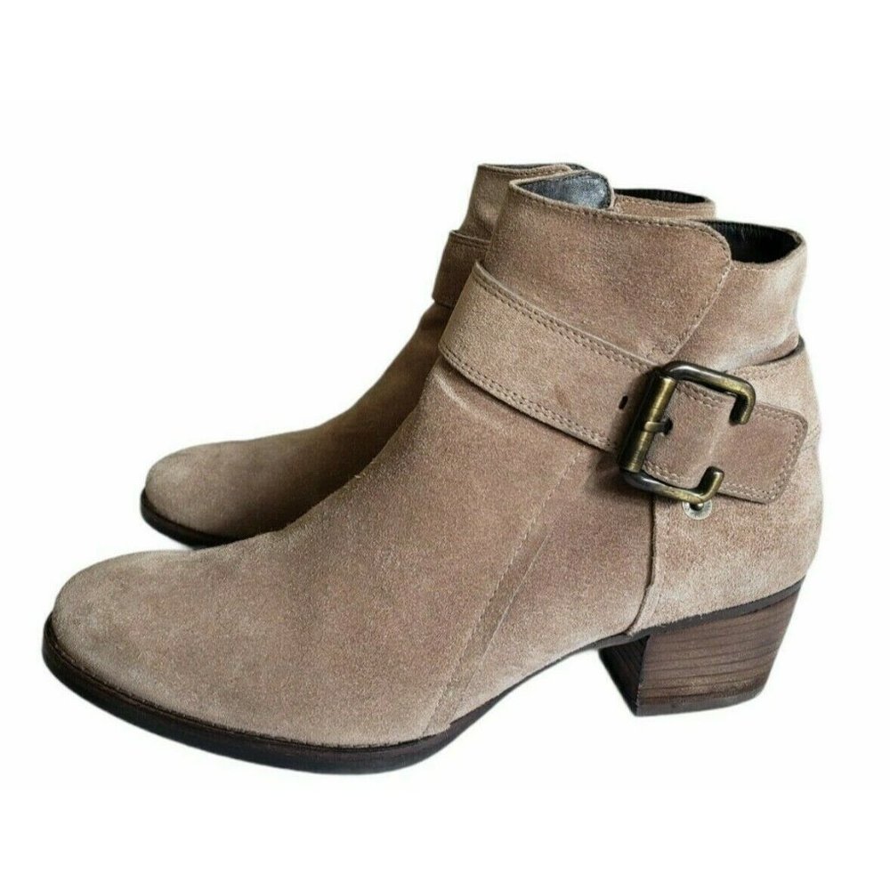 Paul Green‎ JANO Bootie Moto Buckle Ankle Boots Tan Suede Size 7 US